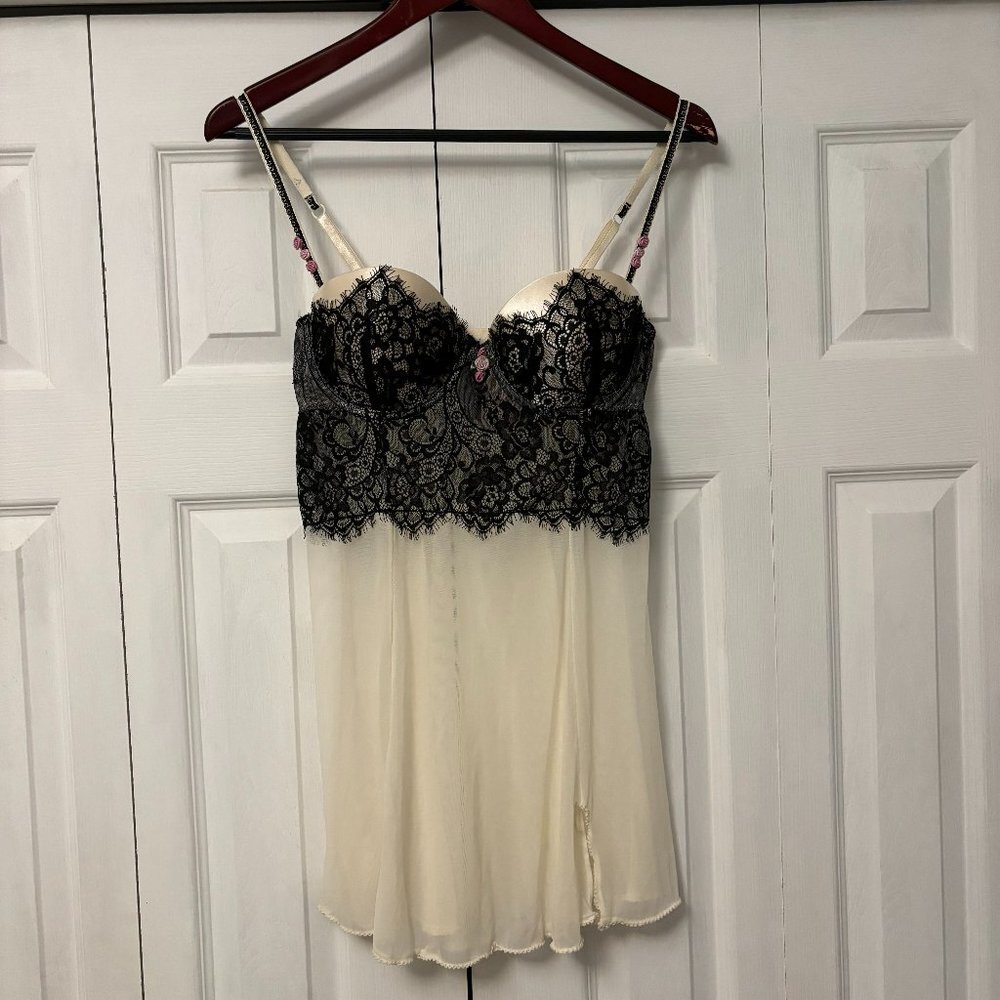 Hillard & Hanson lingerie teddy slip top black lace Y2K